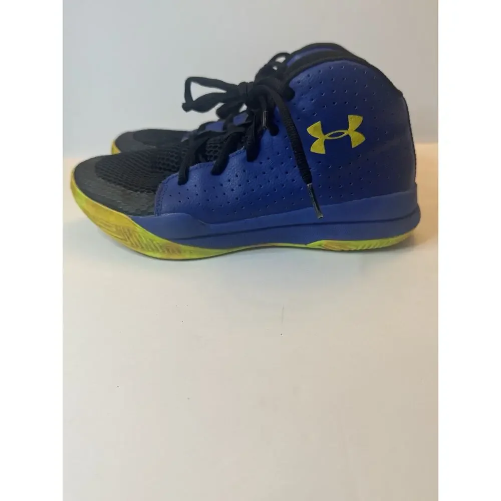 Under Armour Kids Basketball Shoes Blue Black Volt Size 5Y Lace Up